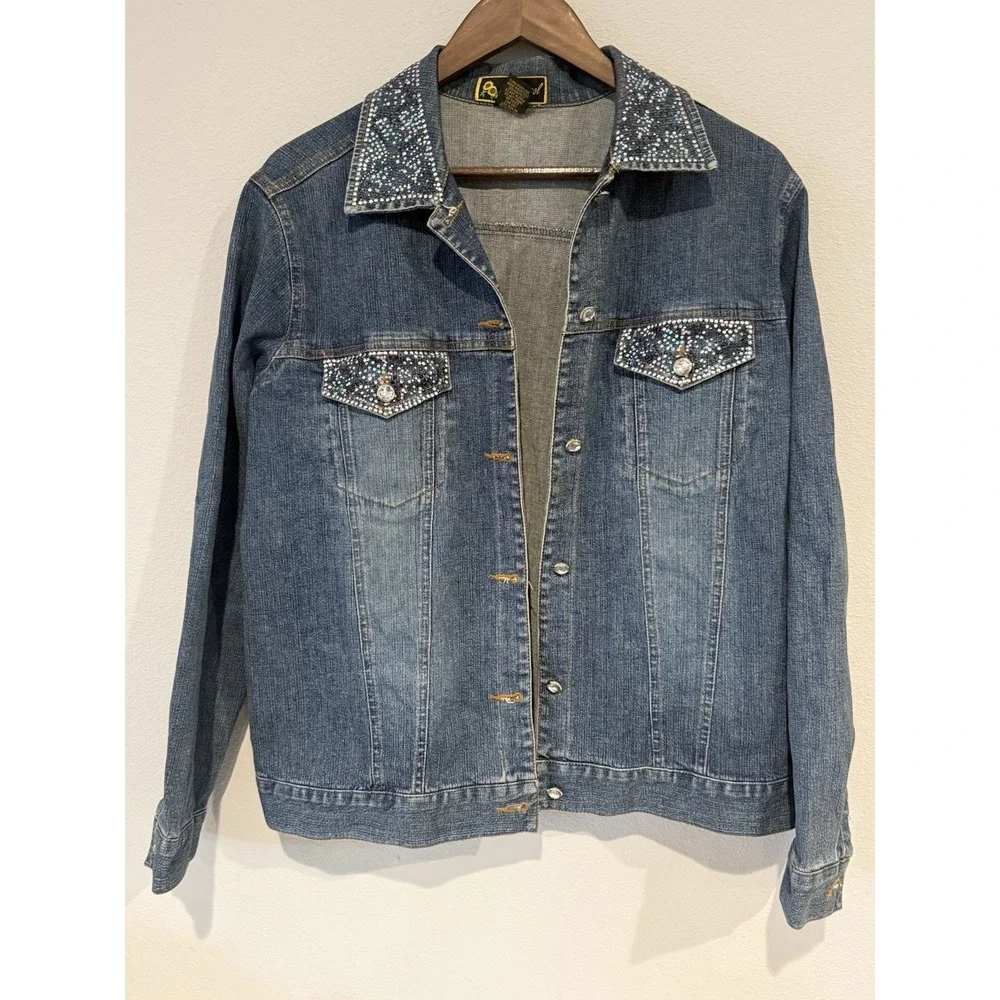 Mirasol Rhinestone Denim Jacket Womens Large Western Y2K Bling Crystal - Picture 1 of 4